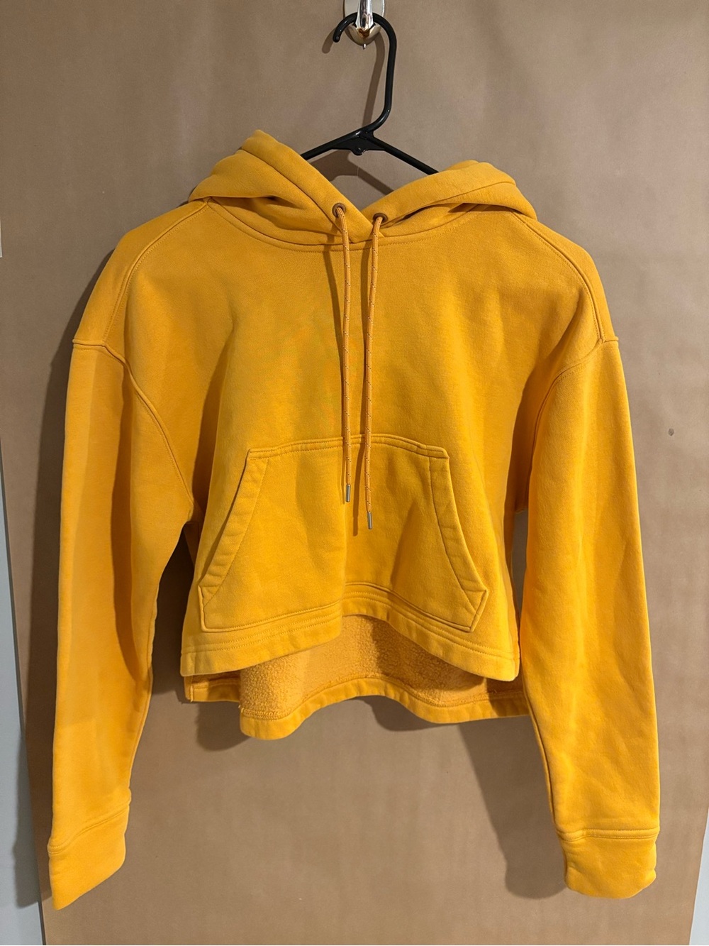 Cropped Drawstring Hoodie in Mustard Yellow